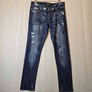 Thrill Jeans Womens 11  Distressed Paint Splatter Jeans Destroyed Rhinestones